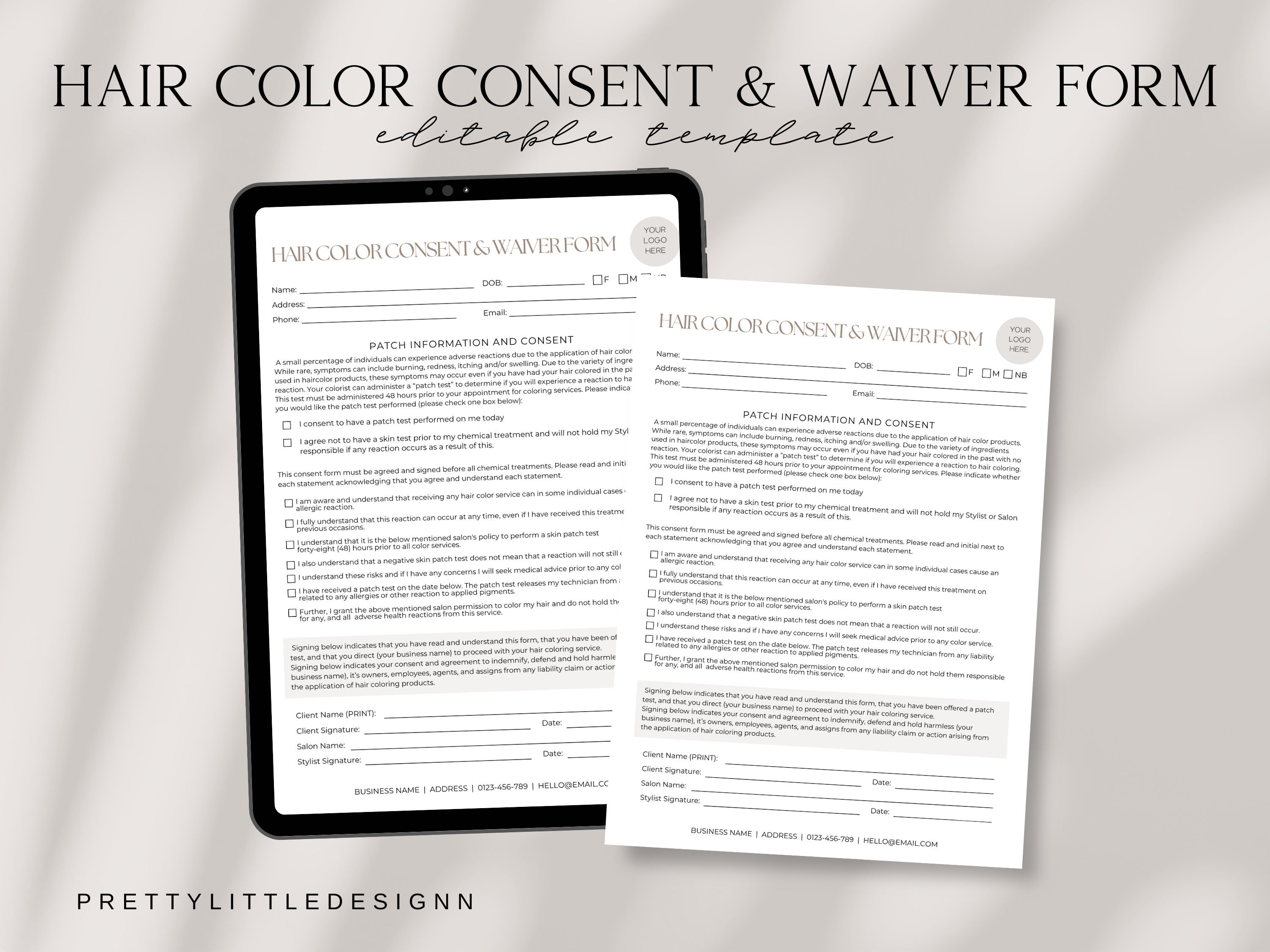 Consent for Hair Coloring, Hair Color Consent and Waiver Form, Hair ...