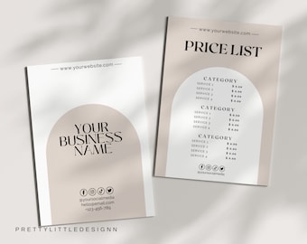 Price List Template, Editable Price List, Electronic Business Price List, Beauty Salon, Nail Makeup, Hair Stylist, Pricing Brochure Flyer