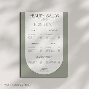 Modelo de lista de preços, lista de preços editável, lista de preços comerciais, salão de beleza, estilista de maquiagem de unhas, folheto de folheto de preços, lista de preços personalizada