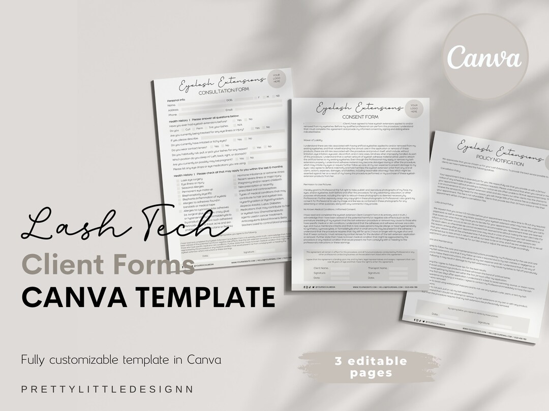 Eyelash Extension Forms, Editable Intake Form, Esthetician Forms, Lash ...