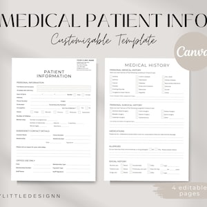 New Patient Form, Patient Information, Medical History, Printable Patient Form, Dentist Office, Medical Clinic Form, Digital Download