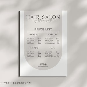 Modelo de lista de preços, lista de preços editável, lista de preços comerciais, salão de beleza, estilista de maquiagem de unhas, folheto de folheto de preços, lista de preços personalizada