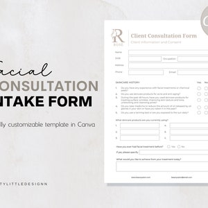 Client Intake Form, Facial Consultation Form, Editable Intake Form, Esthetician Template, Printable Beauty Salon Form, Spa Intake Form Canva