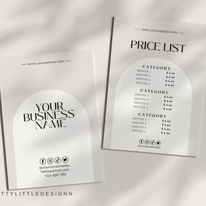Modelo de lista de preços, lista de preços editável, lista de preços comerciais, salão de beleza, estilista de maquiagem de unhas, folheto de folheto de preços, lista de preços personalizada