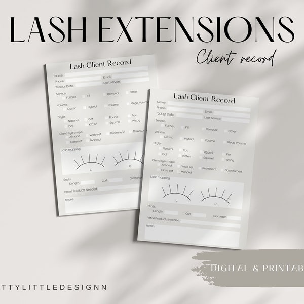 Profil du client Lash, formulaires commerciaux Lash, carte des cils, extensions de cils, fiche client, formulaires des cils, formulaires d'esthéticienne, carte des cils