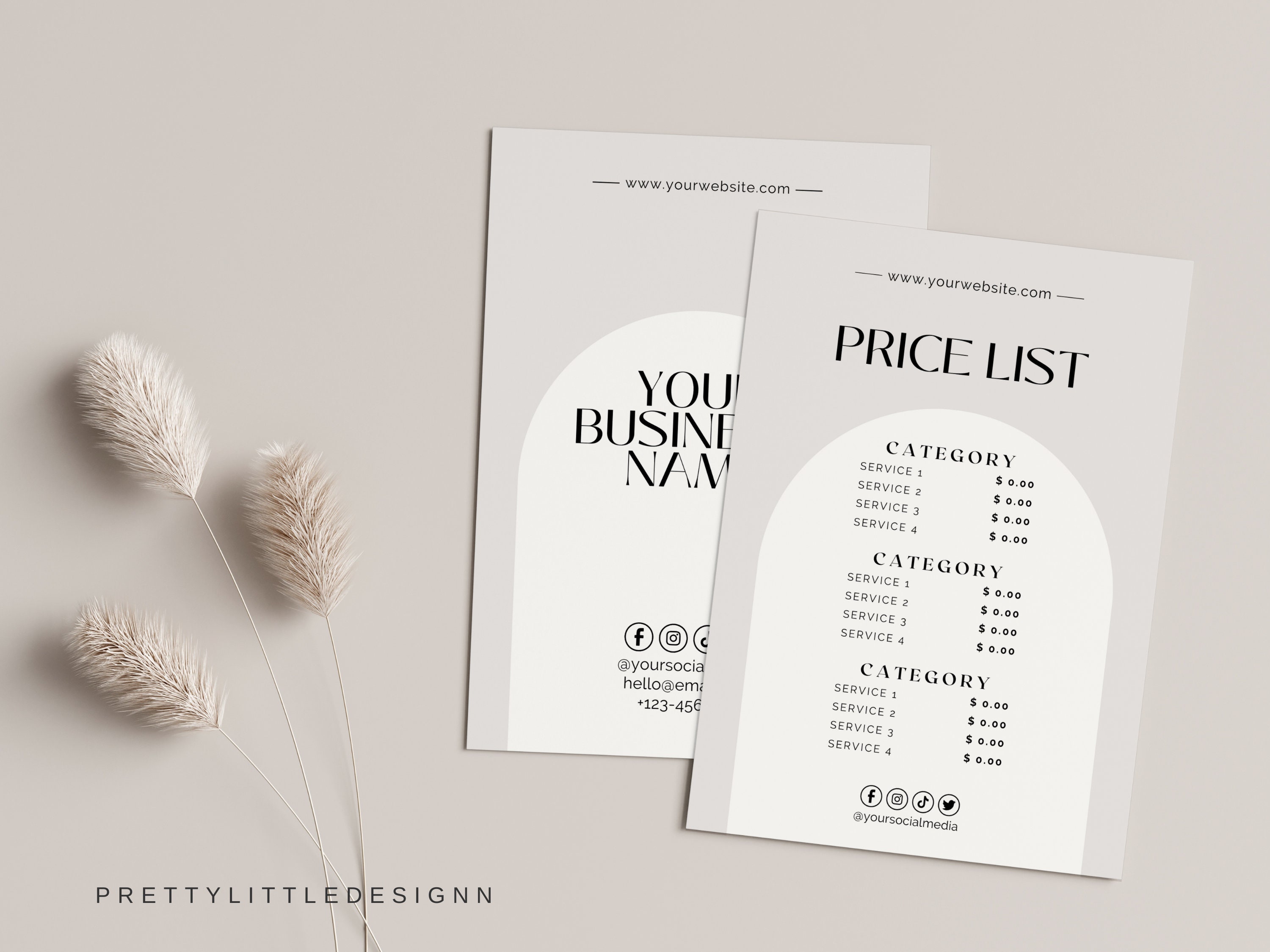 Price List Template, Editable Price List, Business Price List, Beauty