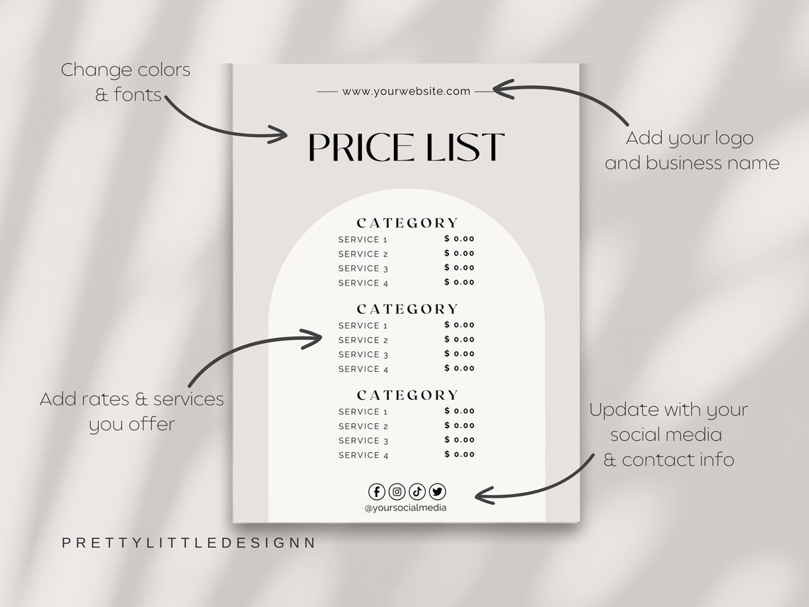 Price List Template Editable Price List Business Price List Etsy UK