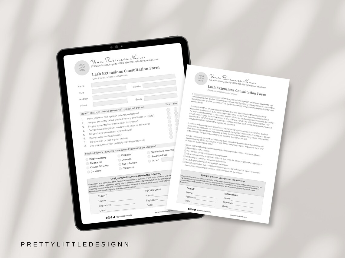 Eyelash Extension Forms, Editable Intake Form, Esthetician Forms, Lash ...