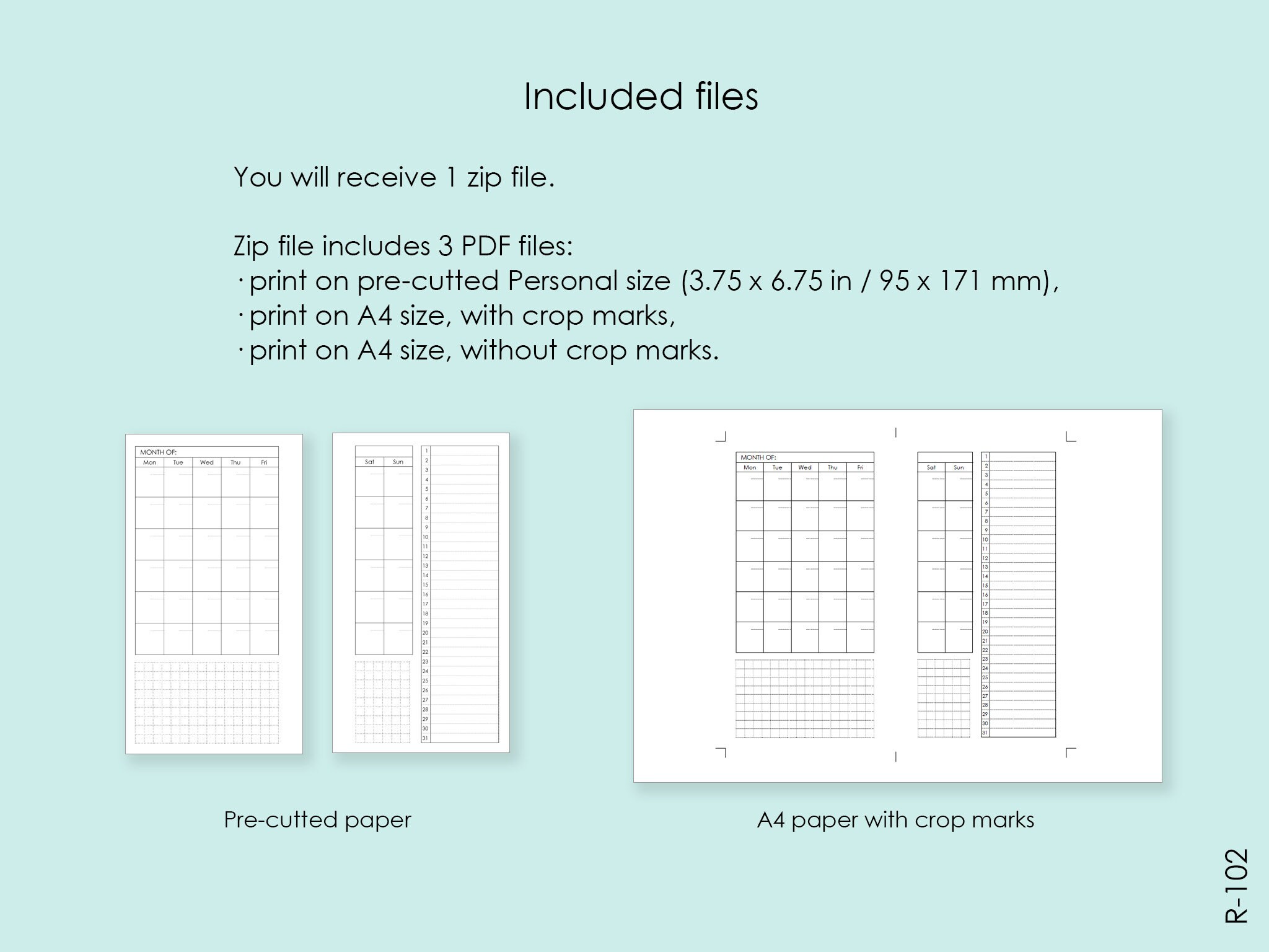 Monthly Planner Inserts Printable Personal Size, Monthly Pages With ...