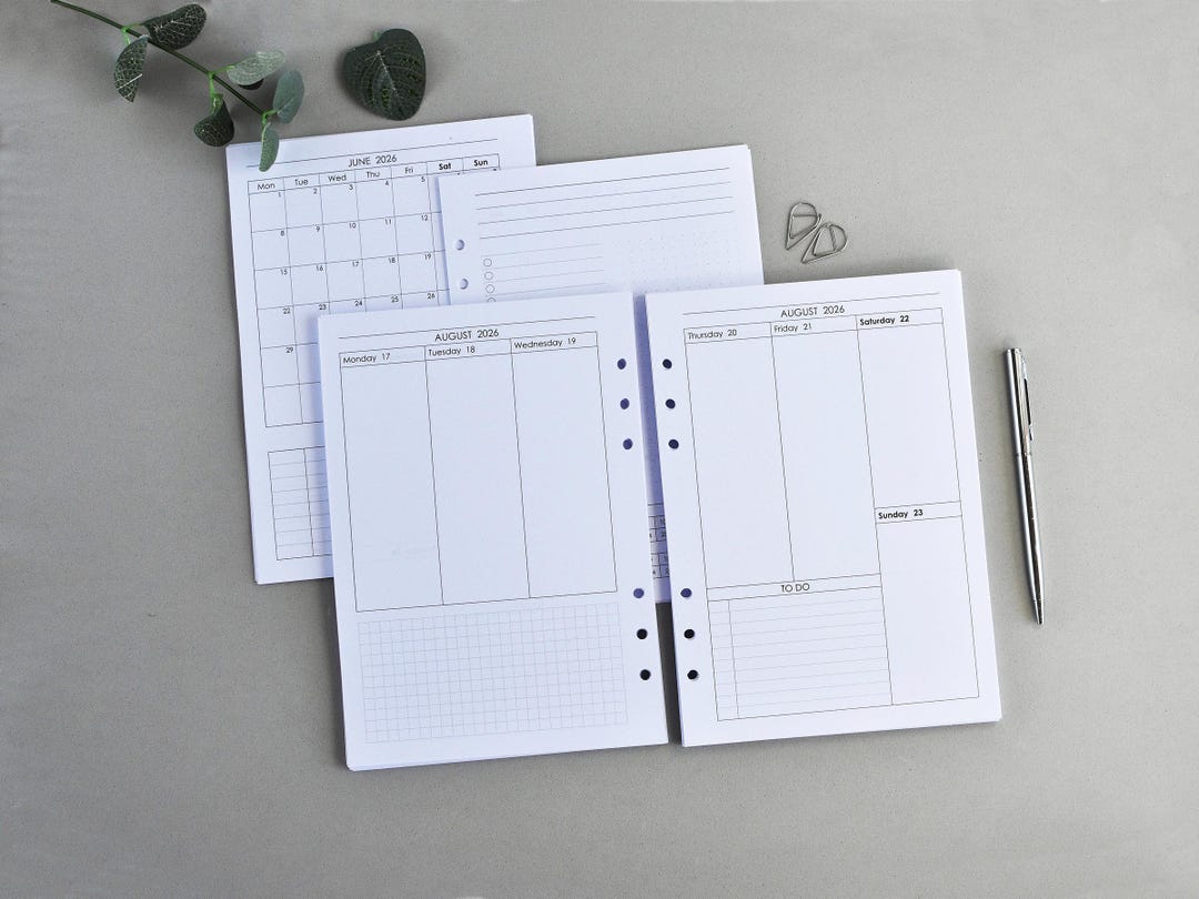A5 Ring Planner Inserts: Printed Pages for Filofax, Agenda Refill