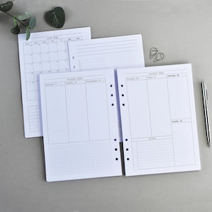 A5-Ringplaner-Einlagen: Gedruckte Seiten für Filofax, Agenda-Nachfüllpackung, vertikal, Woche 2026/2027/undatiert