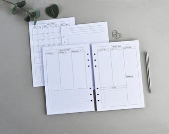A5 Ringplaner Einlagen: Gedruckte Seiten für Filofax, Agenda Refill Vertikal Woche 2026 2027 / undatiert