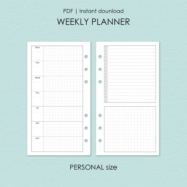 Weekly pages printable planner Personal size A6, Monday start, Sunday start, Weekly planner with task tracker, Week on one page, R-401