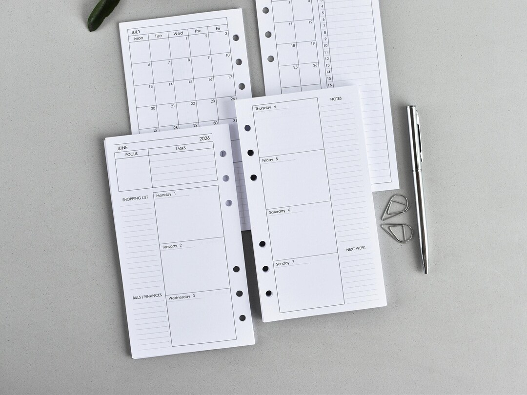 Planner Inserts Personal Size: Monthly Weekly Printed Pages, Agenda ...