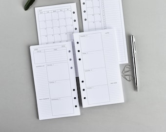 Planner Inserts 2026: Personal Size Monthly Weekly Printed Pages, Agenda Calendar Refill Undated for Filofax