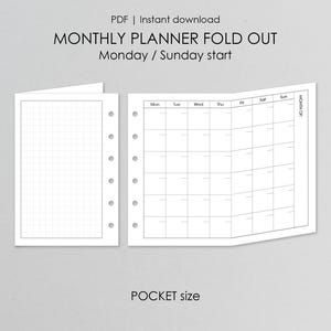 印刷可能な月間ページポケットサイズ折りたたみ式：A7アジェンダインサート、Filofax用月間リフィル