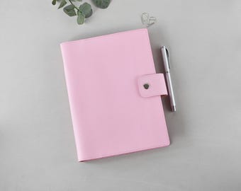 Roze leren A5-plannermap: 6-rings notitieboekjeorganizer, agendaomslag