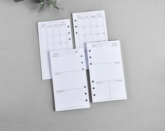 Feuilles d'agenda imprimées au format personnel A6 : 2026 / 2027 / Recharge Filofax pour agenda hebdomadaire mensuel non daté