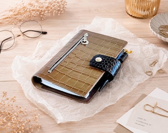 Croc Leather Planner Binder Personal size: 2026 / Undated A6 Agenda Cover, 6-Ring Organizer Calendar