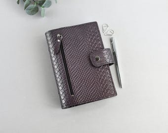 Leren organizer persoonlijk formaat A6: 6-ringband, planneromslag, navulbaar dagboek met ringen en vak met ritssluiting