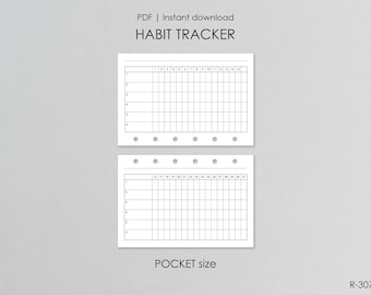 Druckbare Seiten Habit Tracker Taschenformat A7: Filofax PDF Einlagen für den Ringplaner