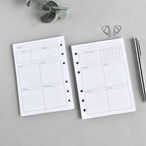 Planificador semanal tamaño A6 con 6 anillas: hojas impresas para cuaderno de 6 anillas, recambio de agenda sin fecha
