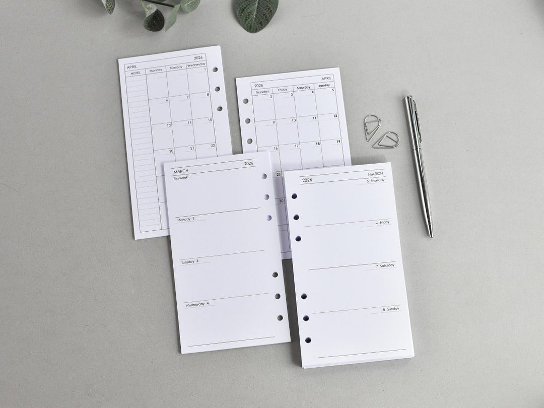 Printed Inserts for Personal Planner A6: Filofax Refill Bundle, Monthly ...