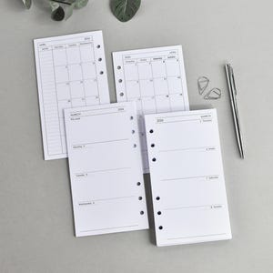 Insertions imprimées pour agenda personnel A6 : lot de recharges Filofax, pages hebdomadaires mensuelles, agenda 2026/2027/non daté