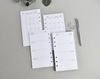 Inserti stampati per agenda personale A6: Pacchetto di ricariche Filofax, pagine mensili e settimanali, calendario agenda 2026/2027/senza data