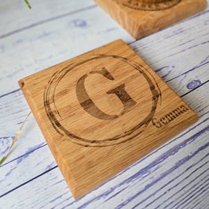 Personalised Solid Oak Coasters, Engraved Wooden Drink Coasters, Name And Initial Oak Coasters.