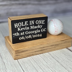 Personalized Hole-in-One Golf Ball Display | Handcrafted Wooden Stand with Metal Plaque