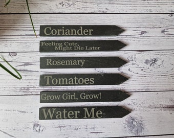 Custom Slate Plants Markers Set Of 6 | Personalised Plants Markers