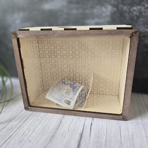 Wooden Savings Challenge Box with Acrylic Front – 1K, 2.5K, 5K or 10K Goal Tracker | Money Saving Box | Budget Planner