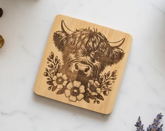 Set bamboe onderzetters Highland Cow
