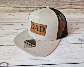 Custom Dad Snapback Trucker Hat | Trucker Cap With Leather Patch | Fathers Day Gifts