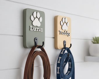 Personalized Dog Leash Holder: Wall Mounted Pet Organizer with 3D Paw