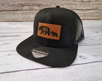 DAD Snapback Trucker Hat, PAPA trucker Cap, FlatPeak Trucker Hat With Leather Patch
