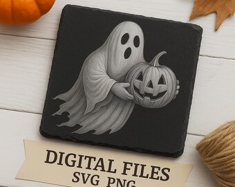 Ghost with Pumpkin Halloween Digital File SVG & PNG , Laser Engraving Files