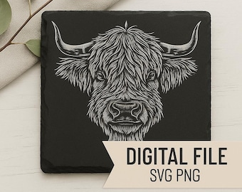 Highland Cow Laser Files For Engraving Design: Rustic Farmhouse Sign, Coaster SVG PNG