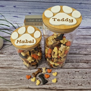 Personalized Dog Treat Jar, Custom Pet Name Storage Container Treats