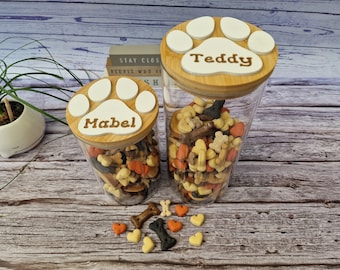 Personalized Dog Treat Jar, Custom Pet Name Storage Container Treats