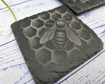 Honey Bee Slate Coasters Set