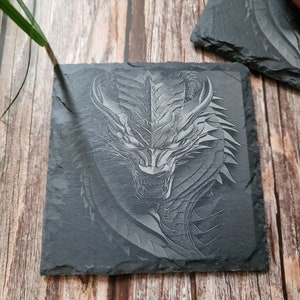 Dragon Slate Coasters: Laser Engraved Drink Coaster Set