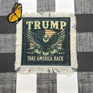 Trump Hat Patches - Sublimated Hat Patches - Raggy Patch for Hats - Frayed Polyester Patch - Take Americia Back