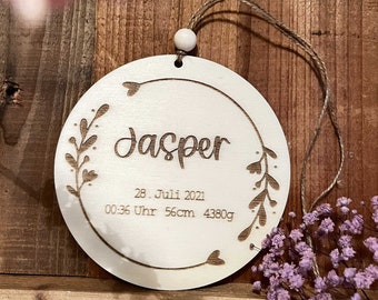 Personalisiertes Holzschild - Name - Geburtsdaten - Hallo Welt - Baby - Holzplättchen - NewBorn- Lasergravur- Geburtsgeschenk - Foto