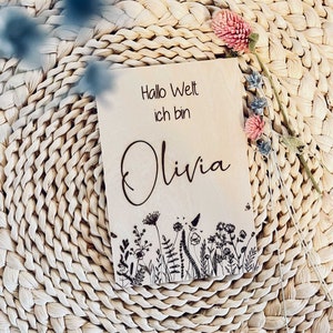 Personalisiertes Holzschild "Hallo Welt. Ich bin Name" - Hallo Welt - Baby - Holzplättchen - NewBorn- Lasergravur- Geburtsschild - Geburt