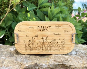 Lunchbox personalizzato con coperchio in bambù – Lunchbox inciso – Regalo per colleghi, insegnanti o asili nido – 700 ml o 1100 ml