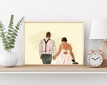 Illustration Hochzeitsbild, handgezeichnet, personalisiert, Geschenkidee, Erinnerung