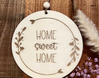 Holzschild "Home Sweet Home" - Zuhause - Willkommensschild - Holzplättchen - personalisiertes Schild - Familienschild - Türschild