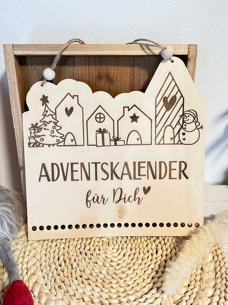 Personalisierter Adventskalender mit Name, Weihnachten, Adventskalender aus Holz, Advent, Jutesäckchen, Adventskalender zum befüllen, Kinder Bild 1